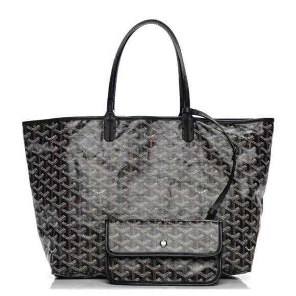Authentic Goyard Goyardine Saint Louis PM Black Shoulder Tote Bag & Pouch Wallet - Picture 1 of 16